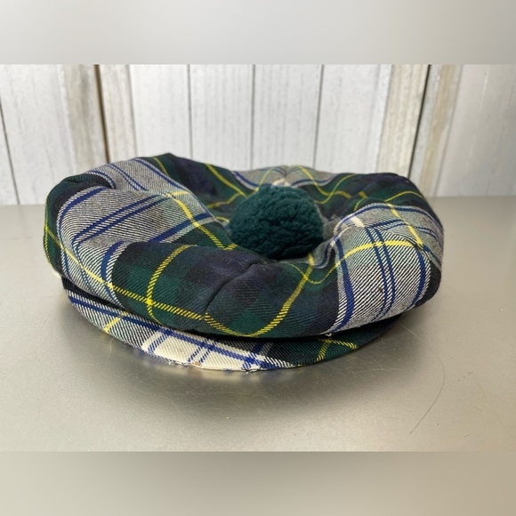 Scotland Wool Beret Tam Pom Pom Hat Plaid Blue Green - Picture 4 of 5